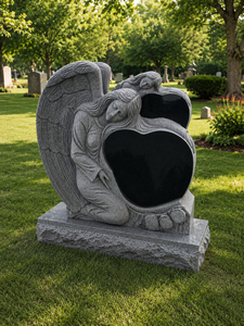 Estatua de Ángel Llorón de Granito para Cementerio, Forma de Corazón, Estilo Europeo Tradicional, Monumento Funerario - Product Image 3