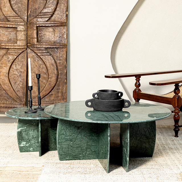 Natural Stone Modern Living Room Furniture Storm Marble Plinth Stands  Green Side Table Home Decoration