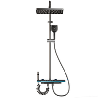 Système de douche carré 4 fonctions avec affichage LED en céramique, mitigeur en aluminium chromé poli, jets de massage à fonction pause pour hôtel/villa