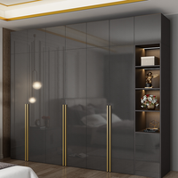Armoire avec poignées, style minimaliste, chambre à coucher, métal gris laqué, noyer naturel, bouleau
