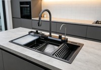 Évier de cuisine en acier inoxydable 304 fait main, double, noir nano, à encastrer, avec accessoires, pour cuisine moderne, garantie 5 ans