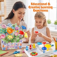 Kit d'activités créatives pour enfants : Bouquet de fleurs artificielles DIY, kit d'art magique pour la création de fleurs, 62 pièces, fleurs en papier à faire éclore, panier en papier, ensemble d'activités faites à la main
