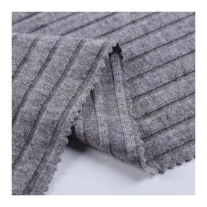 Sản Phẩm Phổ Biến Core Spun Sợi 8X4 Cashmere Rắn Màu Sắc Màu Xám Cổ Áo Ribbing Sọc Vải Quần Áo