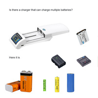 Cargador de Baterías Universal para Cámara con Pantalla, Ranuras y Pines Ajustables para Baterías Recargables de Iones de Litio y AA/AAA
