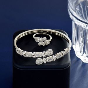 HIBRIDE moda Cubic Zirconia brazalete anillo conjunto nuevo lujo 2 uds Micro pavimentado pulseras para mujeres fiesta boda S-002 - Product Image 5