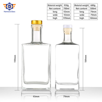 Bouteilles de vin en verre rond transparent de haute qualité 500ml 750ml Mini Gin Whisky Tequila Rhum Vodka avec bouchon en chêne Emballage en boîte