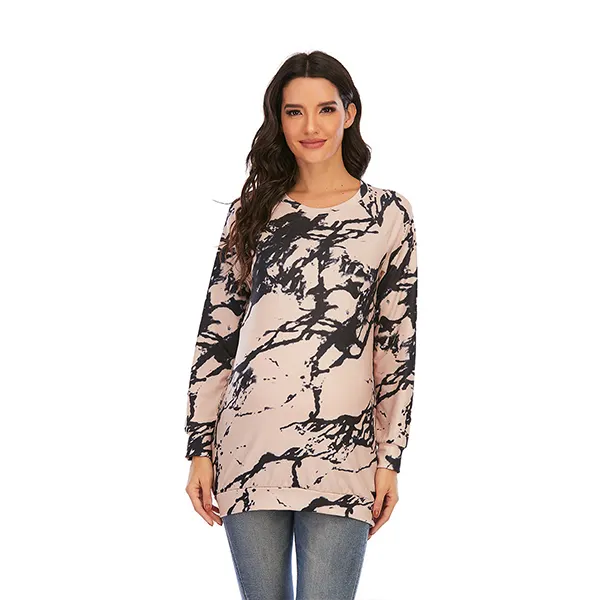 Roupas das Mulheres Grávidas Blusas Para Mulheres Grávidas Enfermagem Grávida R-Neck Manga Comprida Ruffles Impresso Blusa Tops