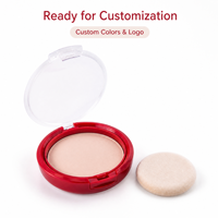 Boîtier compact pour poudre cosmétique en plastique rouge, forme ronde, surélevé, avec miroir, personnalisable en usine