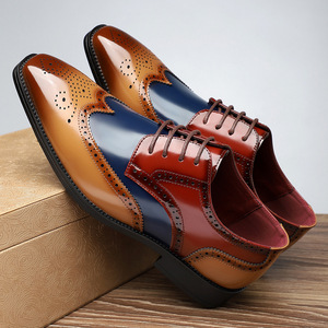 Zapatos Oxford de cuero genuino para hombre, con punta en pico, con cordones, para oficina, para todas las estaciones, combinación de colores, envío directo. - Product Image 1
