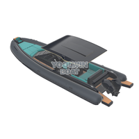 Bateau pneumatique semi-rigide (RIB) Yoolwin 960 Orca Hypalon à coque en V profond, robuste, pour la pêche sportive et les opérations de sauvetage, avec cabine en fibre de verre et deux moteurs hors-bord de 300 CV.