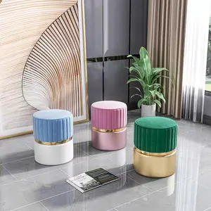 Personnalisé! Pouf ottoman nordique chaud nouveau style dressing tabouret rond velours pouf chaise salon