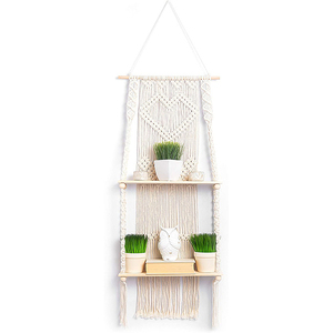 Dropshipping Handmade <b>Wall</b> Hanging <b>Shelf</b> Double Tier Wood <b>Floating</b> Tassel Tapestry for Wedding Party Decorations - Product Image 1