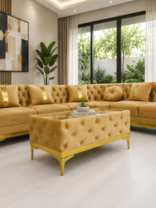 Ensemble de salon en forme de L de luxe avec table d'appoint et structure en bois massif pour salon - Product Image 5