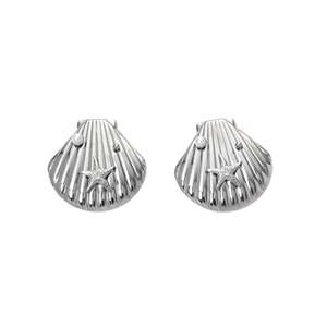 Boucles d'oreilles clous en forme de coquillage et étoile de mer en acier inoxydable 316L plaqué or PVD, bijoux de mode - Product Image 1