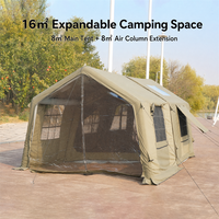 Tente de glamping en coton TC 8+8 gonflable, imperméable et coupe-vent, 16 m² avec zone extensible, pour famille en extérieur