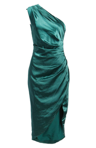 Abbigliamento donna personalizzato Oem abito monospalla elegante abito ricco e satinato con chiusura a Zip laterale - Product Image 5