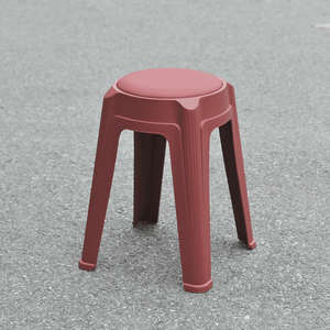 <b>Rounded</b> Padded Plastic <b>Stool</b> with Comfortable <b>Cushion</b>, Stackable Lightweight Leisure Seating for Outdoor Use - Product Image 3