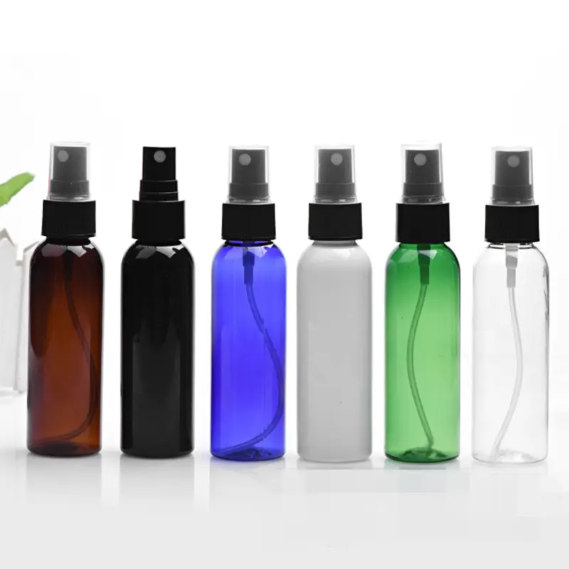 Wholesale 2oz Boston Round Plastic Spray Bottle 60ML 100ML 120ML Amber Blue PET Pump fine mist Sprayer Bottles