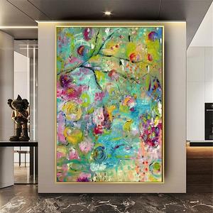 Peinture à l'huile abstraite moderne sur toile, lettres graffiti colorées, faite à la main, grande décoration murale rectangulaire horizontale pour la maison et le bureau - Product Image 1