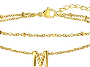 FaithHeart Bracelets <span class=keywords><strong>de</strong></span> <span class=keywords><strong>cheville</strong></span> pour femmes avec initiale, étanches, plaqués <span class=keywords><strong>or</strong></span> 14 carats, en acier inoxydable inaltérable, superposés, pour l'été - Product Image 4