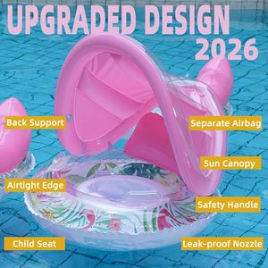 Bouée de bain pour bébé en forme de flamant rose avec auvent solaire pour les tout-petits, pour la piscine et la plage - Product Image 3