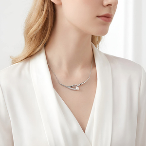 Trendy Stainless Steel Necklace Geometric Women's Unique Ig-Style Imitation Pearl Pendant for Party Religious Zircon Necklace - Product Image 2