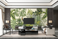 Mural de Pared Personalizado con Impresión Pintada a Mano en 3D, Paisaje Natural, Foto de Bosque Tropical, Hojas Botánicas, Pájaros, Mural Autoadhesivo