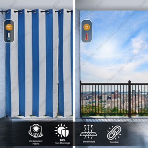 Stripe Outdoor Curtain 180 GSM Blue White HDPE Knitted Fabric with UV Resistant Breathable Weave for Stylish Patio Privacy - Product Image 6