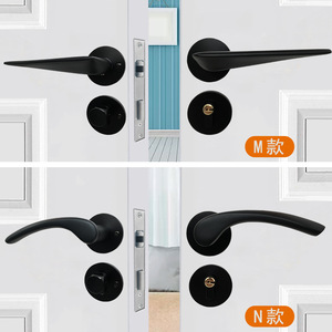 Poignée de porte intérieure minimaliste en aluminium avec levier noir, installation facile - Product Image 5