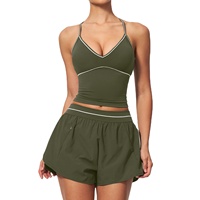 Ensemble de tenue de yoga pour femmes, nouveau style, spandex/nylon, design color-block doux, haut à col en V, short à séchage rapide, sport, gym, fitness