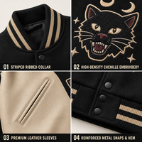 Blouson universitaire vintage personnalisé OEM pour homme, en laine épaisse avec manches en cuir et broderie chenille, style streetwear, blouson bomber de baseball