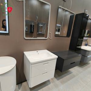 Meuble de salle de bain compact avec double tiroir, lavabo blanc et design mural - Product Image 3