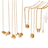 Collier à breloques doré pour femme, avec pendentif vintage en pierre rouge, en acier inoxydable, chaîne de cou quotidienne, vente en gros