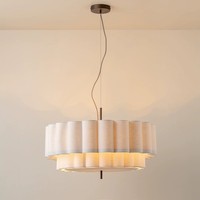 Lustre LED Suspendu Français à Hauteur Réglable avec Abat-jour en Tissu Antique pour Salon, Chambre à Coucher, Salle à Manger, Chambre Parentale