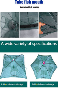 Jaula de camarones, red de pesca de nailon plegable, jaula de trampa fundida con 6-20 agujeros, Red de paraguas PE, jaula de paraguas tipo nudo simple y doble - Product Image 4