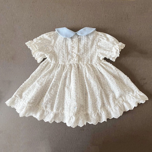 Soft Skin Friendly <strong>Toddler</strong> Girls Short Sleeve Contrast Collar Ruffled Hem Dress for Daily Wear Party Baby Girl Clothes - Product Image 2