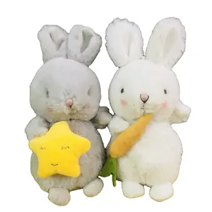 Feliz Holiday Gift Custom Small Soft Stuffed Rabbit Plush Toy Doll com cenoura e estrela na mão