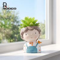 Pot Tanaman Sukulen Resin Bentuk Kepala Pria Berambut Keriting ROOGO Novelty Boyfriends, Lubang Drainase Khusus, Buatan Tangan, Dekorasi Taman