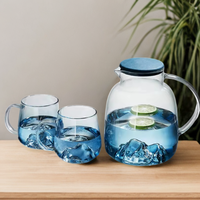 Ensemble de carafe et de verres à jus d'eau en verre borosilicate coloré pour la maison, verres à bière, 1800 ml, réutilisable, anti-fuite, avec manchon en silicone