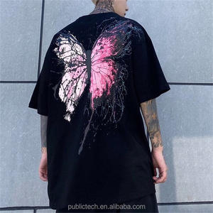 Streetwear surdimensionné et lourd 100% coton personnalisé DTG impression graphique hip hop t-shirt pour hommes - Product Image 1