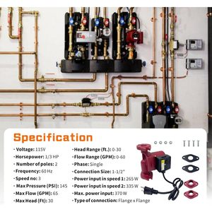 Pompe de circulation Torvexon Ups43 100F 115V 60Hz 1/3 CV en acier inoxydable pour système de chauffage solaire - Product Image 6