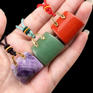 Spécial 25*27MM Sac En Forme De Jaspe <span class=keywords><strong>Rouge</strong></span> Pendentif Coloré Tissé Collier Délicat Cristal Agate Charmes Femmes Bijoux Cadeau De Vacances - Product Image 4