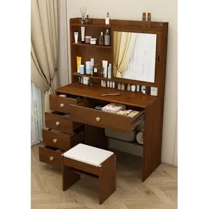 Tocador de mesa de roca para dormitorio pequeño, tocador moderno Simple de madera maciza, armario de cubo integrado de gama alta de lujo ligero