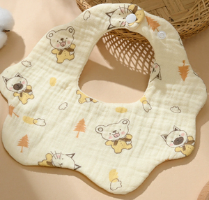 ผ้าเช็ดน้ำลายผ้าฝ้ายมัสลินแบบ100% มีกระดุมปิดแบบใช้แล้วทิ้งพิมพ์ลาย OEM สำหรับฟันงอกป้อนอาหารเด็ก - Product Image 4