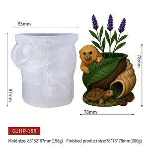 Moule en silicone DUMO pour pot de fleurs, pot de rangement, ou moule à bougie en plâtre sur le thème de la cohabitation tortue et singe - Product Image 5