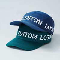 Casquette de baseball OEM personnalisée à 5 panneaux avec sangle en cuir réglable, logo imprimé, en tissu de lin premium et visière courte