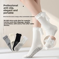 Chaussettes de sport antidérapantes mi-mollet pour femme, style Lolita, avec lanières en dentelle, idéales pour le yoga et le fitness