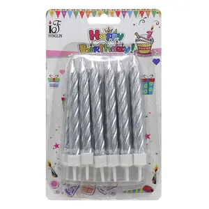 Velas de cumpleaños en espiral de plata, diseño de lujo, metálicas, largas, delgadas, rosas, para pastel