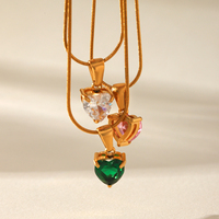 Kalung KITI Sparkling Heart CZ Berlapis Emas 18K PVD dari Baja Anti Karat dengan Liontin Kristal Pink Putih Hijau untuk Wanita