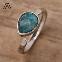 Goutte d'eau cristal bagues guérison pierre précieuse naturelle perle à facettes Cabochons bague en argent bijoux de mariage dame cadeau